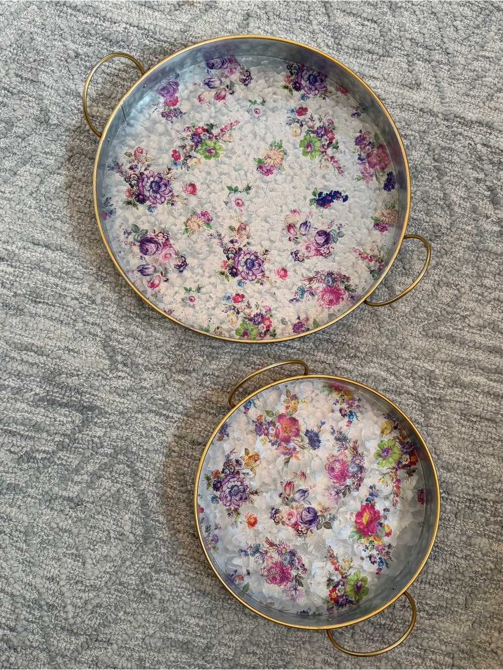 Mackenzie Childs Flower Market Galvanized Serving Trays, Set of 2 - Picture 4 of 7